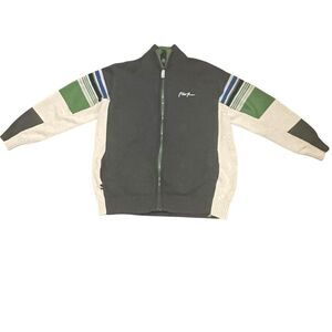 Vintage Phat Farm Men’s Zip Up Long Sleeve Sweater Cream Gray Green Blue Size XL